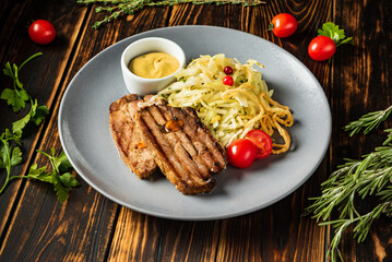 pork steaks with cabbage salad