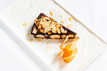 chocolate cake on the white background