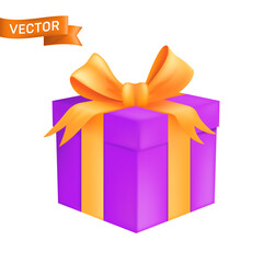 Gift box wrapped a golden ribbon with a bow. Vector illustration of a christmas or a birthday present isolated on white background
