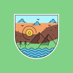 Monoline landscape badge design vector for print sticker