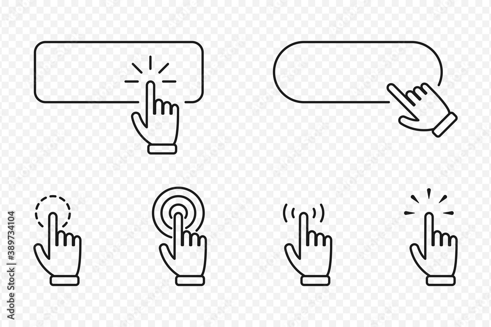 Fototapete Click cursor pointer icon set with blank button. Website banners and clicking cursor on transparent background. Vector illustration.