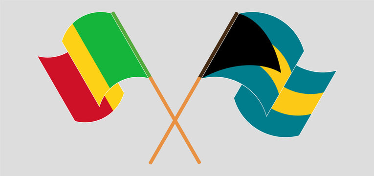 Crossed and waving flags of Mali and Bahamas. Vector illustration
