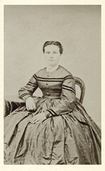 Young Woman Dressed In A Striped Hoop Skirt Dress 1860's Civil War Era Carte De Vista CDV Photo