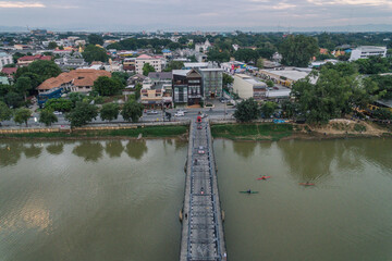 Chiang Mai City ping river in Thailand Aerial Drone Photo
