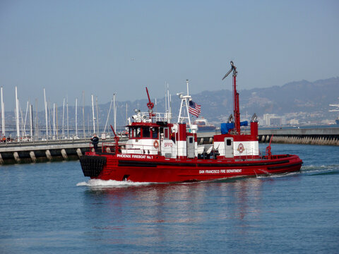 Fire Boat pass in front of Marina in San Francisco Bay