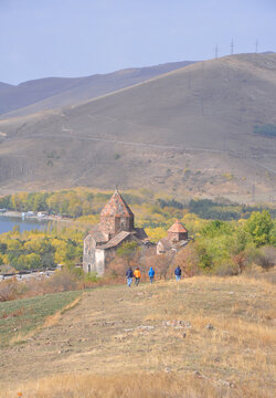 SEVANAVANK, ARMENIA - OCTOBER 14, 2016: Tourists near the Sevanavank monastery
