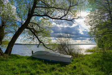 Lake Bolshie Shvakshty near Naroch in Republic of Belarus