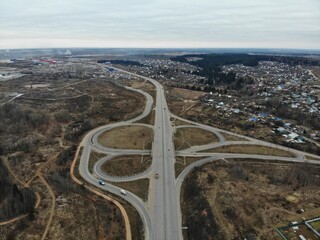 Aerial view of a road junction in autumn (Kirov, Russia)