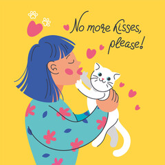 No more kisses. Vector illustration, character design, card, poster