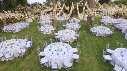 Boda mesas banquete a vista de dron