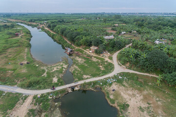 Fototapeta na wymiar Hanoi fields on Red River Delta in Vietnam Aerial Drone Photo