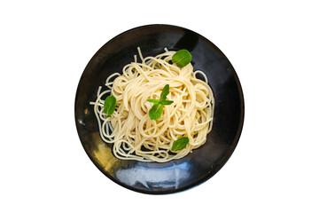 spaghetti pasta vegetable tomato eat gluten free dish top view copy space for text food background rustic