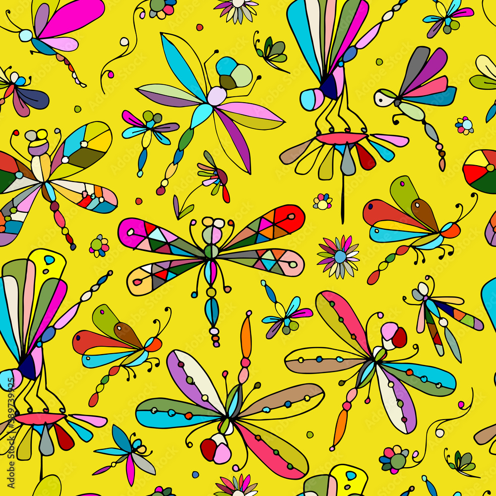 Poster dragonflies, seamless pattern for your design