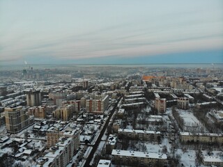 Aerial view of the Chapeva street and surroundings (Kirov, Russia).