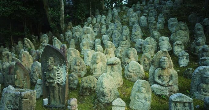 Stone statues in Otagi Nenbutsu-ji, steady cam