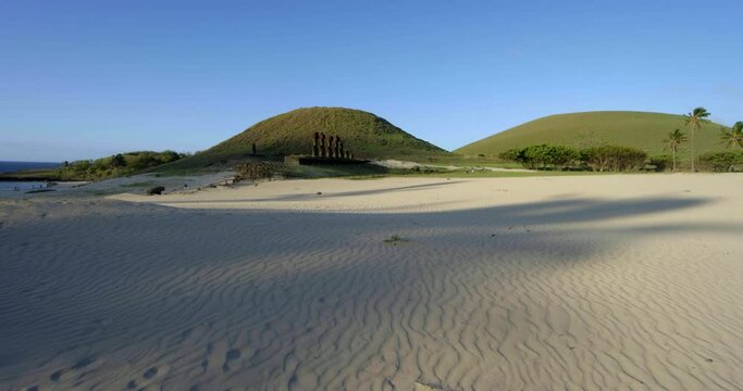 Wide, Easter Island heads on beach
