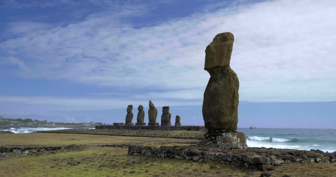 Easter Island heads along coastline, wide