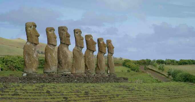 Low angle, row of Easter Island statues