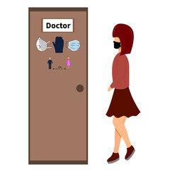 The girl goes to see the doctor. Coronavirus. Hospital, doctor. Vector illustration