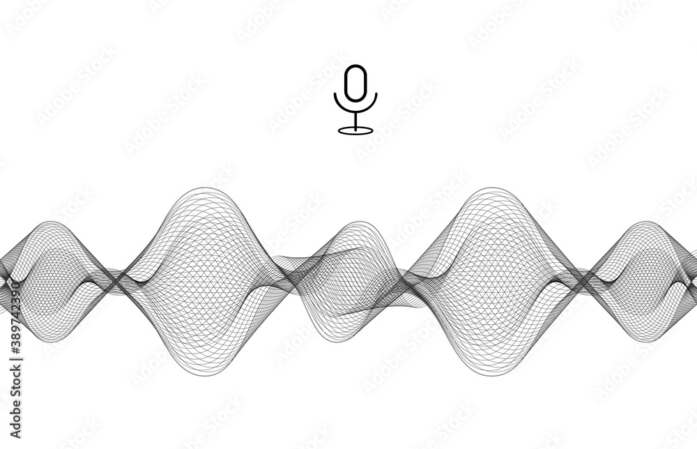 Poster Audio wave equalizer. Black and white isolated vector illustration. Microphone voice control technology and sound voice equalizer. 