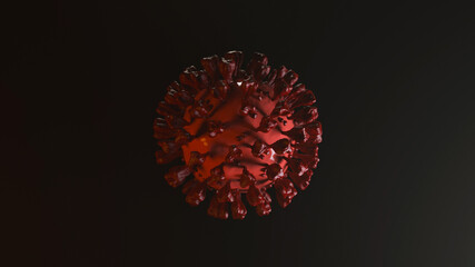 Visualization of dark scary red cell of Covid-19 (Coronavirus) realistic 3d illustration with black background