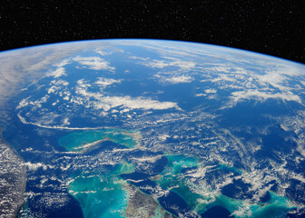 The Bahamas from the International Space Station (ISS) with stars in the background. Elements of...