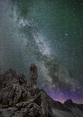 Milky Way over the Italian Dolomites at night.