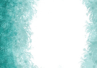 Winter, snow background in turquoise tone. pattern is on right and left side with free place on the middle.