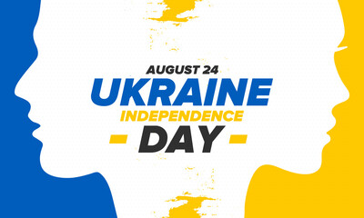 Independence Day in Ukraine. National happy holiday, celebrated annual in August 24. Ukrainian flag. Blue and yellow. Patriotic elements. Poster, card, banner and background. Vector illustration