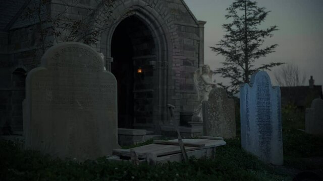 Close up, graveyard outside Church in Utah