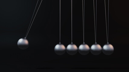 Metallic newton balance ball concept 3D rendering