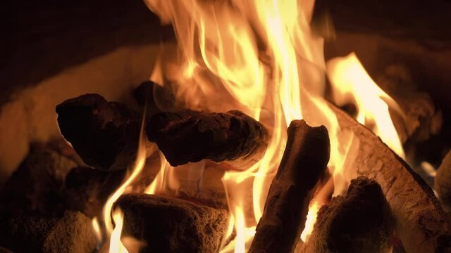 Campfire at night, close up