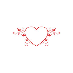 Red line heart with floral elements on white background stock vector