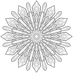 Simple mandala with geometric patterns on white isolated background. For coloring book pages.