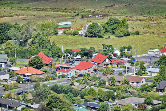 AUCKLAND, NEW ZEALAND - Mar 26, 2019: Clevedon village center aerial view
