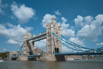 Fototapeta na wymiar Tower Bridge in London on sunny day, the UK. View with beautiful clouds