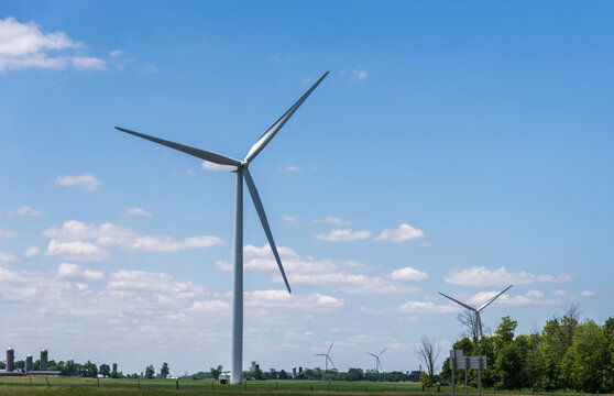 Wind Turbines On A Wind Farm In Ontario Canada.