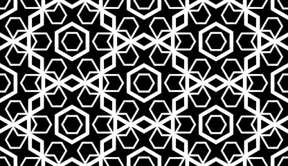 Black, white pattern, geometric wallpaper , seamless texture with flat floral ornament, decorative illustration with simple elemets