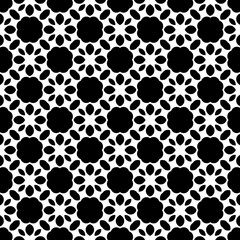 Black, white pattern, geometric wallpaper , seamless texture with flat floral ornament, decorative illustration with simple elemets