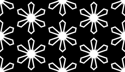 Black, white pattern, geometric wallpaper , seamless texture with flat floral ornament, decorative illustration with simple elemets