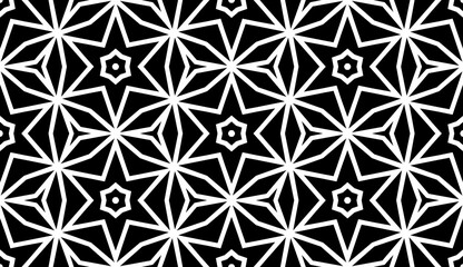 Black, white pattern, geometric wallpaper , seamless texture with flat floral ornament, decorative illustration with simple elemets