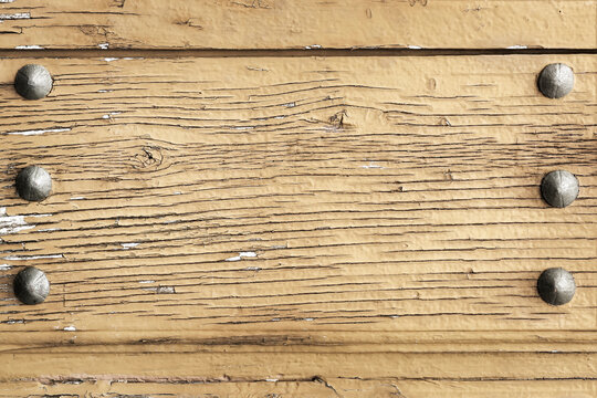 vintage brown wooden planks with old nails , background