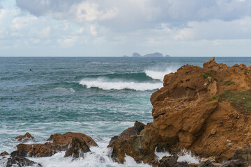 Fototapeta na wymiar Sea cliffs in Papoa Cabo Carvoeiro Cape in Peniche, Portugal