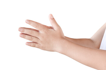 Child hands praying isolated on white background, with clipping path.