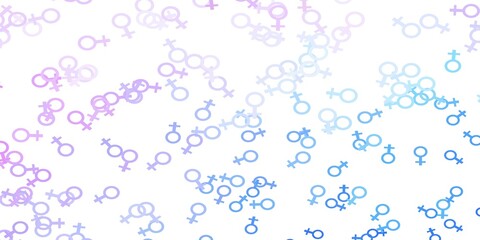 Light Blue, Red vector backdrop with woman's power symbols.