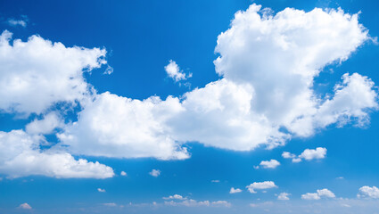 Naklejka na ściany i meble Cumulus clouds on serene clean sky. Banner. Freedom and serenity. Atmosphere and meteorology