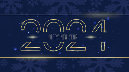 Gold Numbers 2021. Happy New year. The horizontal Blue banner. Vector Illustration for holiday greeting card, invitation, calendar poster banner, flyer