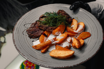 grilled steak with vegetables