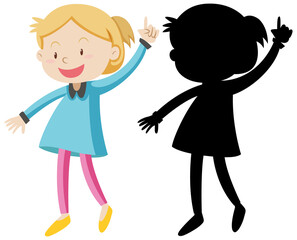 Cute girl in pastel costume with its silhouette