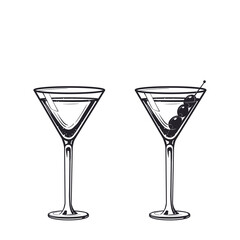 Engraving cocktails set alcoholic hand drawn vector illustration. Isolated black and white vintage style drinks set.  - 389752719
